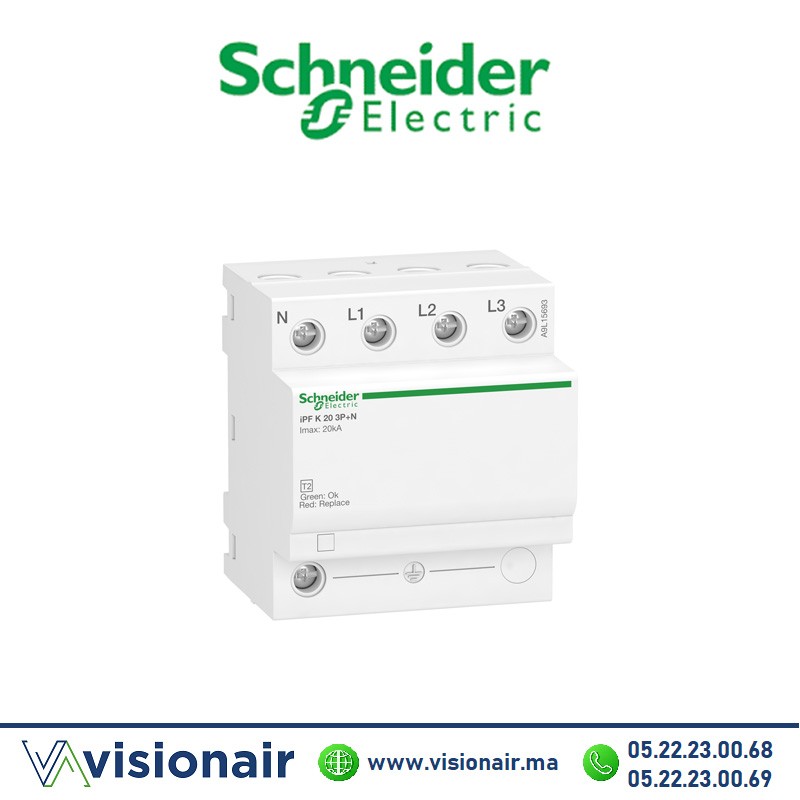 Parafoudre Schneider modulaire iPF K20 3 pôles + N 340 V A9L15693 Casablanca Maroc