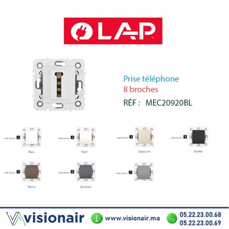 Prise téléphone 8 broches LAP MILLENIUM blanc 20920BL Casablanca Maroc