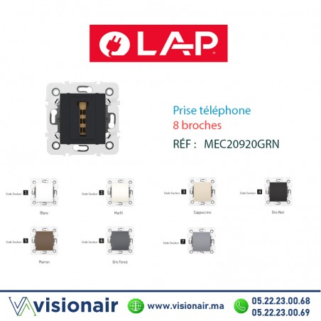 Prise téléphone 8 broches LAP MILLENIUM Gris noir 20920GRN4 Casablanca Maroc