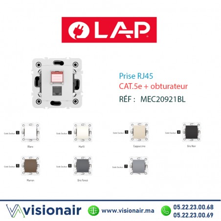 Prise RJ45 CAT.5e + obturateur  blanc LAP MILLENIUM  20921BL1 Casablanca Maroc