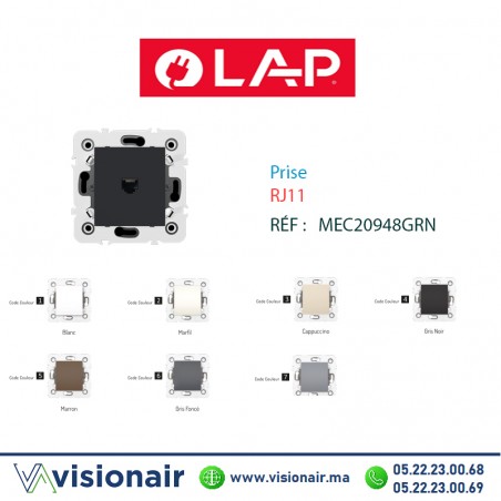 Prise RJ11 Gris noir LAP Millenium 20948GRN4 Casablanca Maroc