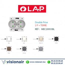 Double prise de courant 2P+T blanc LAP MILLENIUM 20955BL1 Casablanca Maroc