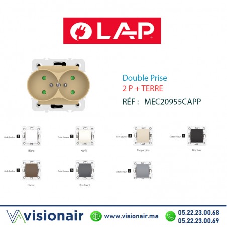 Double prise de courant 2P+T Cappuccino LAP MILLENIUM 20955CAPP3 Casablanca Maroc