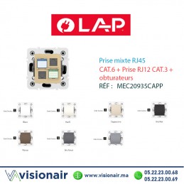 Prise mixte RJ45 CAT.6+Prise RJ12 CAT.3 obturateurs Cappuccino LAP Millenium  20935CAPP3 Casablanca Maroc