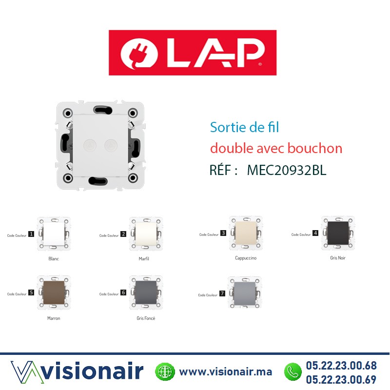 Sortie de fil avec bouchon LAP MILLENIUM blanc 20932BL1 Casablanca Maroc
