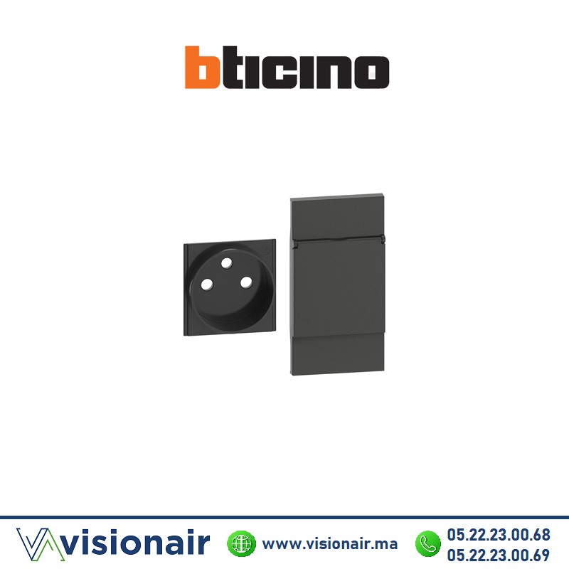 Enjoliveur prise FR avec cache 2M Noir BTBTICINO Living Now KG55P Casablanca Maroc