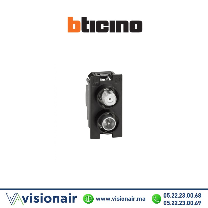 Prise TV-SAT 1M BTICINO Living Now noir BTK4214D Casablanca Maroc