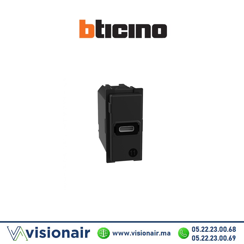 Prise USB TYPE C 20W 1M BTICINO Living Now noir BTK4192C Casablanca Maroc