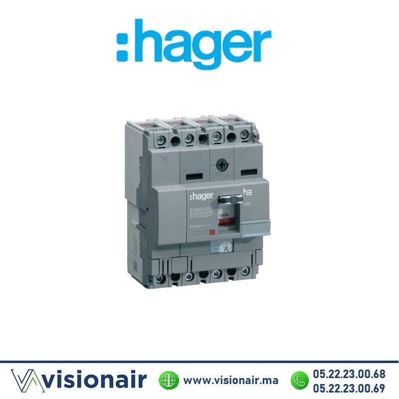 Disjoncteur HAGER x160 4P 25kA 100A HA101U Casablanca Maroc
