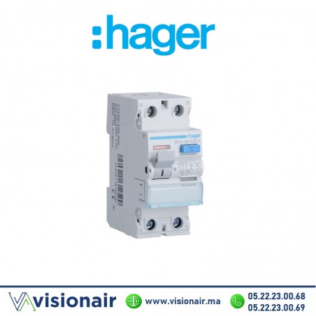 Interrupteur différentiel 2P HAGER 63A 30mA CDC263F  Casablanca Maroc