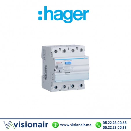 Interrupteur différentiel 4P HAGER 4x25A 30mA CDC425F Casablanca Maroc