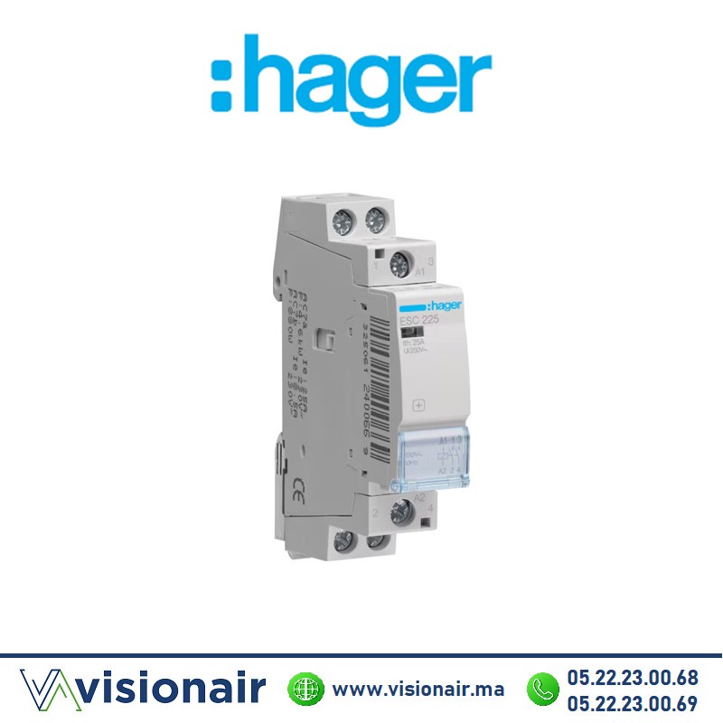 Contacteur Modulaire AC Heschen 25A 2 Pôles 2NC - 220V - Montage Rail DIN 35mm - Pour Commande Moteur