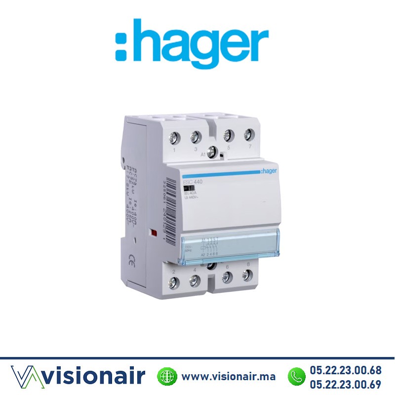 Contacteur modulaire HAGER 4F 230V 40A GESC440 Casablanca Maroc