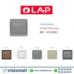 Interrupteur simple allumage LAP GALAXY Gris clair 10210GRC Casablanca Maroc