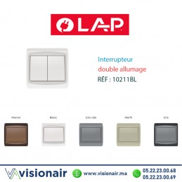 Interrupteur double allumage LAP blanc GALAXY 10211BL Casablanca Maroc