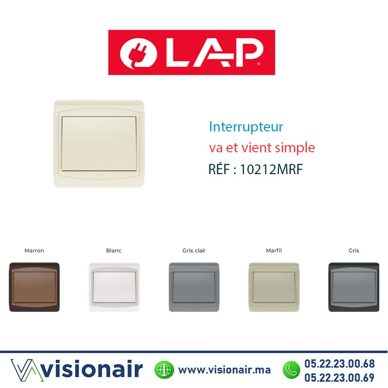 Interrupteur va et vient simple LAP GALAXY Marfil 10212MRF  Casablanca Maroc