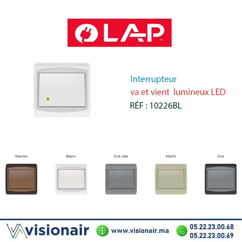 Interrupteur va et vient  lumineux LED LAP GALAXY blanc 10226BL Casablanca Maroc