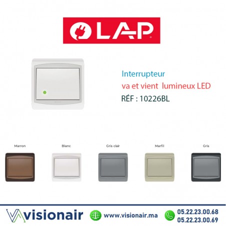 Interrupteur va et vient  lumineux LED LAP GALAXY blanc 10226BL Casablanca Maroc