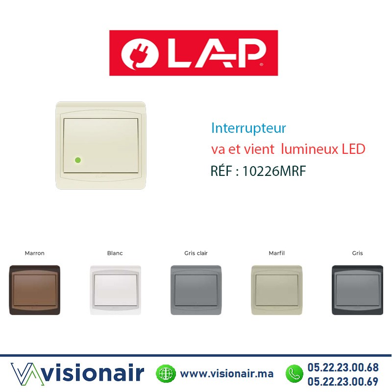 Interrupteur va et vient  lumineux LED LAP GALAXY Marfil 10226MRF Casablanca Maroc