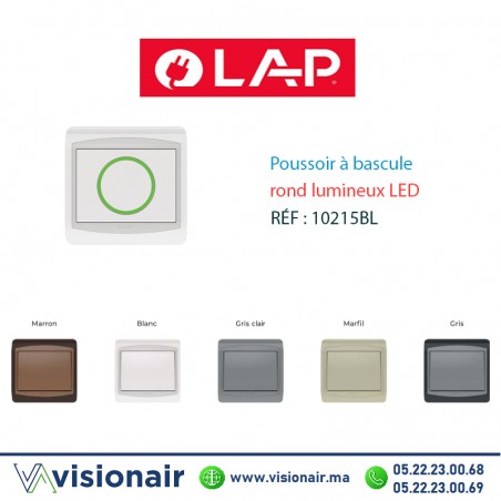 Poussoir rond lumineux LED LAP GALAXY blanc 10215BL Casablanca Maroc