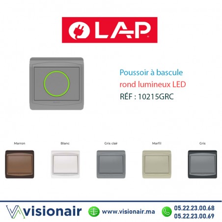 Poussoir rond lumineux LED LAP GALAXY Gris clair 10215GRC Casablanca Maroc