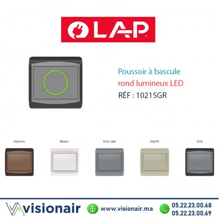 Poussoir rond lumineux LED LAP GALAXY Gris foncé 10215GR Casablanca Maroc