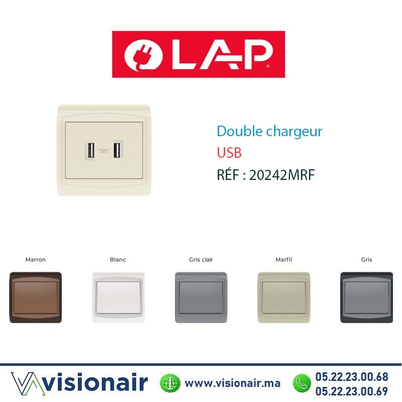 Chargeur USB double LAP GALAXY Marfil 20242MRF Casablanca Maroc