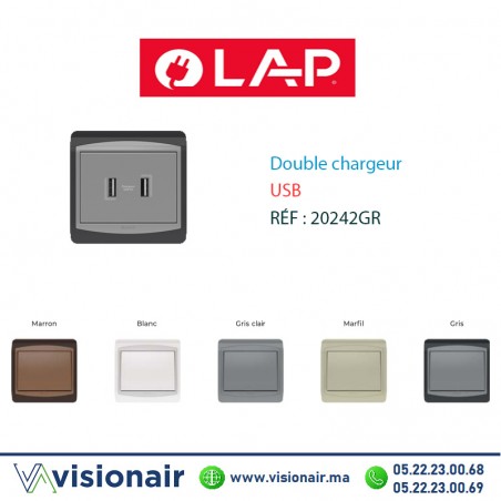 Chargeur USB double LAP GALAXY Gris foncé 20242GR Casablanca Maroc