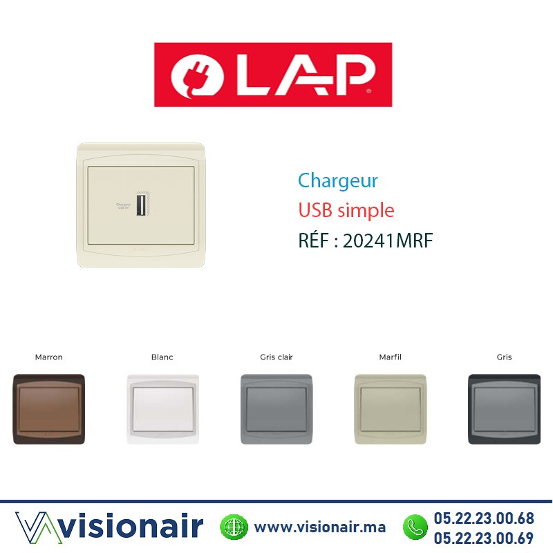 Chargeur USB simple LAP GALAXY Marfil 20241MRF Casablanca Maroc