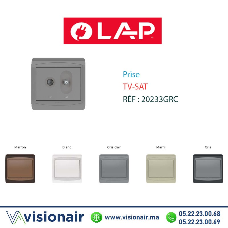Prise TV-SAT LAP GALAXY Gris clair 20233GRC Casablanca Maroc