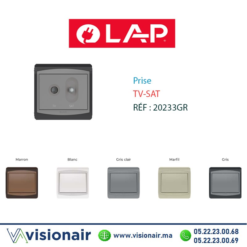 Prise TV-SAT LAP GALAXY Gris foncé 20233GR Casablanca Maroc