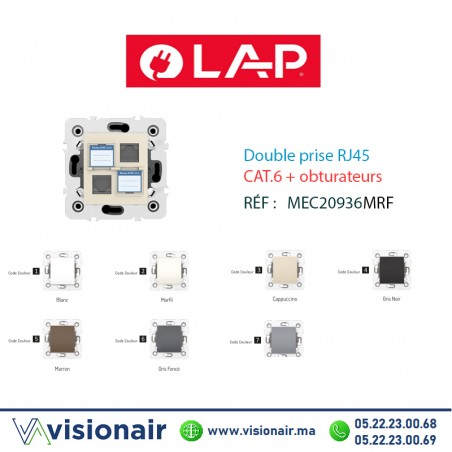 Double prise RJ45 CAT.6 + obturateurs Marfil LAP Millenium 20936MRF Casablanca Maroc