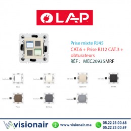 Prise mixte RJ45 CAT.6+Prise RJ12 CAT.3 obturateurs Marfil LAP Millenium 20935MRF Casablanca Maroc