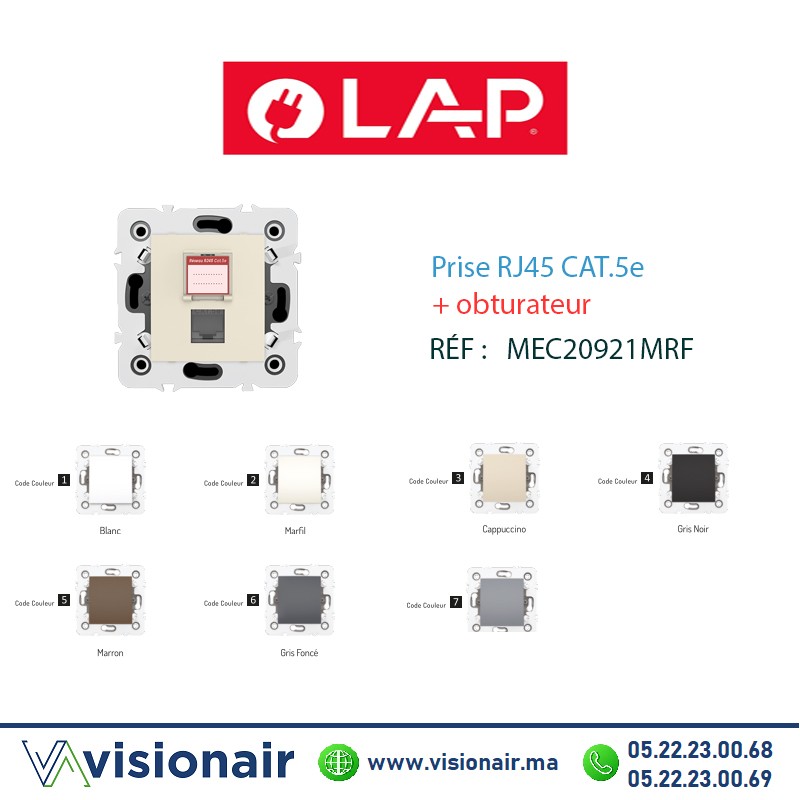 Prise RJ45 CAT.5e + obturateur  Marfil LAP MILLENIUM  20921MRF2 Casablanca Maroc