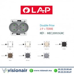 Double prise de courant 2P+T Gris clair LAP MILLENIUM 20955GRC7 - Visionair Maroc
