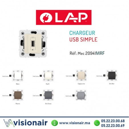 Chargeur USB simple LAP Millenium Marfil 20941MRF2 -Casablanca Maroc