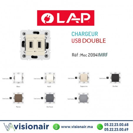 Chargeur USB double LAP Millenuim Marfil 20942MRF2 - VISIONAIR Maroc