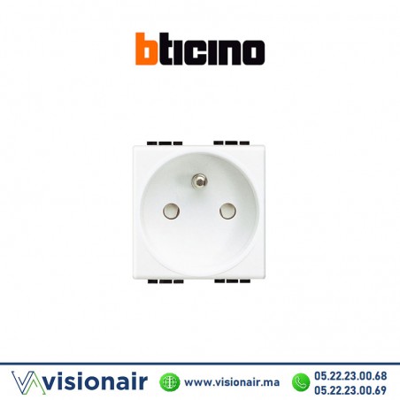 Prise 2P+T BTICINO LivingLight blanc N4142AN Casablanca Maroc