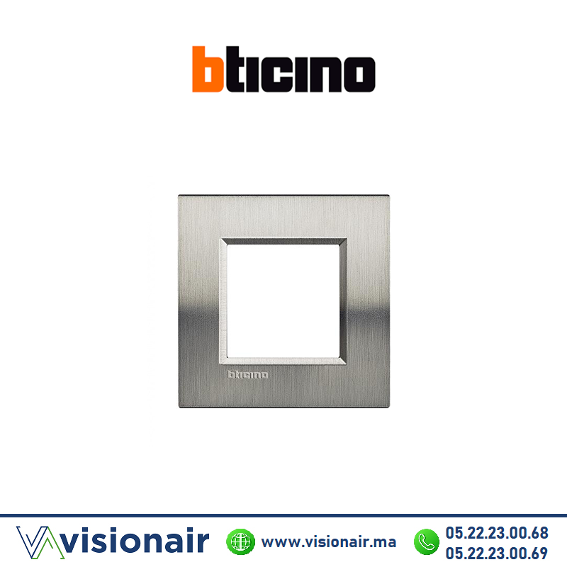 Plaque BTICINO LivingLight 2M acier brossé LNA4802ACS Casablanca Maroc