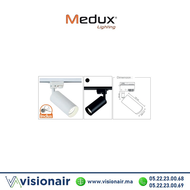 Projecteur sur rail en aluminium GU10 Blanc/Noir Casablanca Maroc