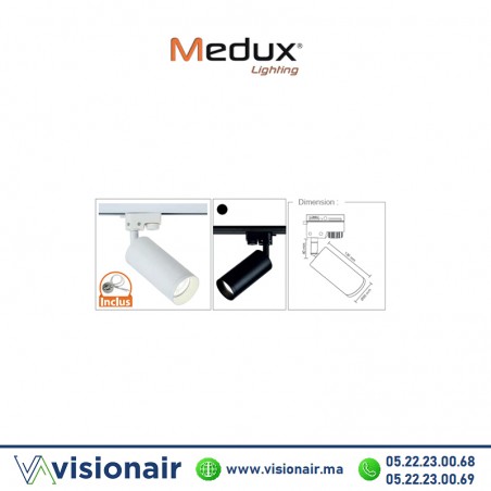 Projecteur sur rail en aluminium GU10 Blanc/Noir Casablanca Maroc