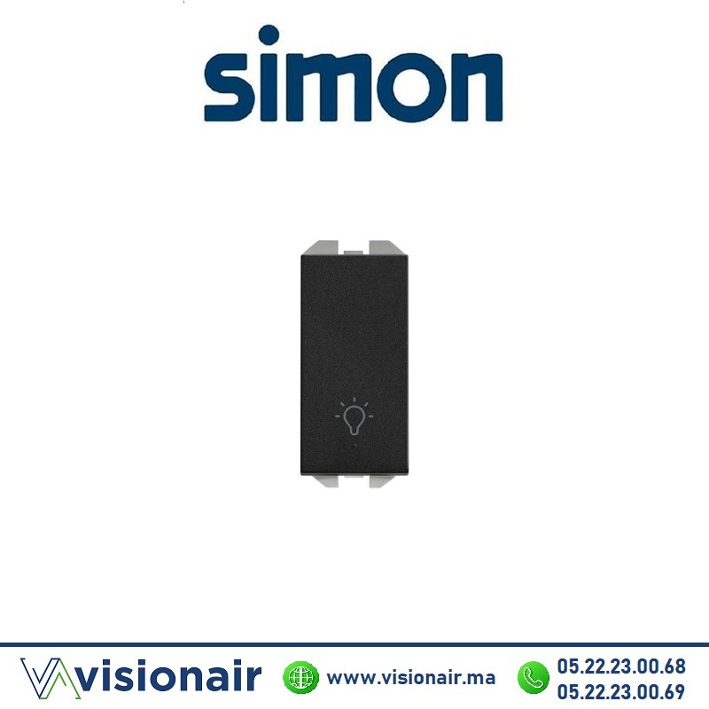 Bouton-poussoir Simon 270 avec ampoule gravée Noir mat 20001151-098 Casablanca Maroc