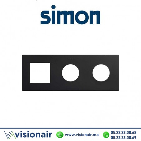Cadre Simon 270 Minima 3 modules 1M large + 2 prises 2P+T CLEAN Noir mat 27193630-098 Casablanca Maroc