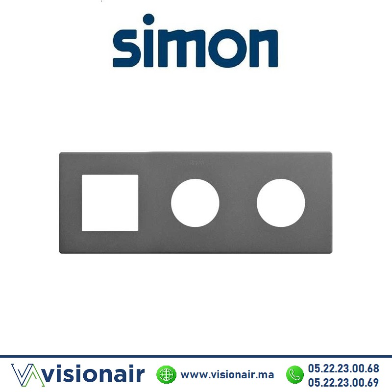 Cadre Simon 270 Minima 3 modules 1M large + 2 prises 2P+T CLEAN Titane 27193630-096 Casablanca Maroc