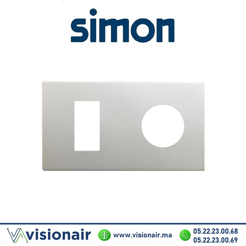 Cadre Simon 270 Minima 2 modules 1M étroit + prise 2P+T CLEAN Aluminium 27191620-093  Casablanca Maroc