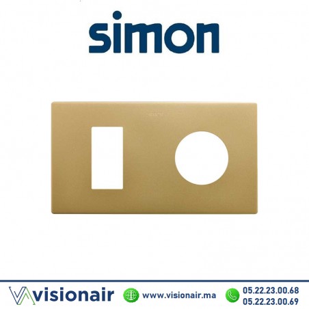 Cadre Simon 270 Minima 2 modules 1M étroit + prise 2P+T CLEAN Or 27191620-095 Casablanca Maroc