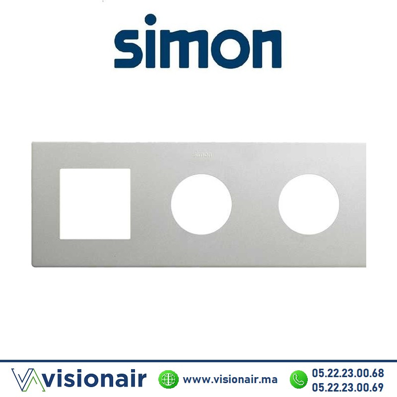 Cadre Simon 270 Minima 3 modules 1M large + 2 prises 2P+T Aluminium CLEAN 27193630-093 Casablanca Maroc
