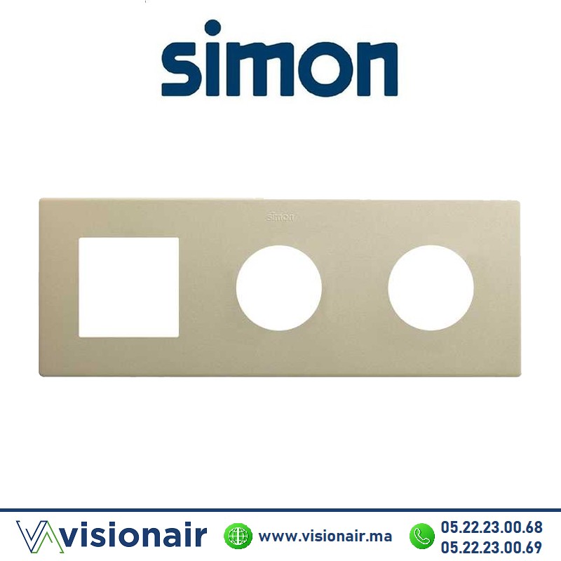 Cadre Simon 270 Minima 3 modules 1M large + 2 prises 2P+T CLEAN champagne 27193630-094 Casablanca Maroc