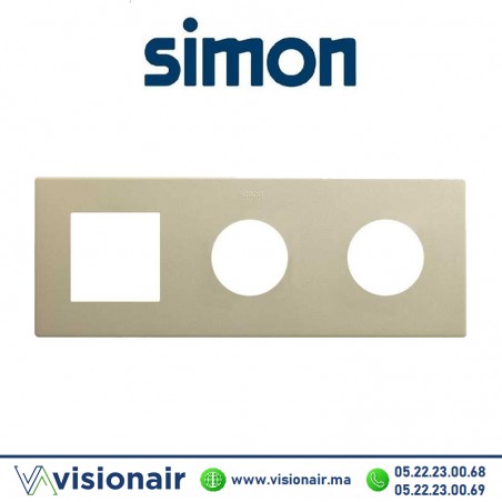 Cadre Simon 270 Minima 3 modules 1M large + 2 prises 2P+T CLEAN champagne 27193630-094 Casablanca Maroc