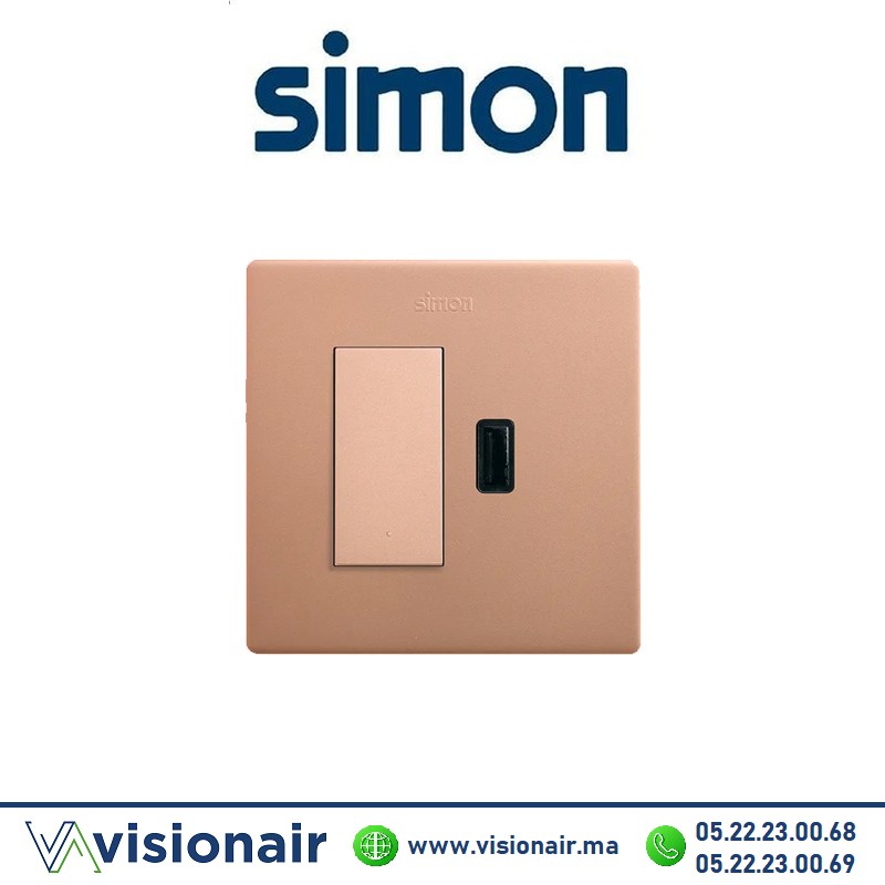 Kite monobloc Simon270 2P+T va-et-vient + prise USB rose cold 27191610-091 Casablanca Maroc